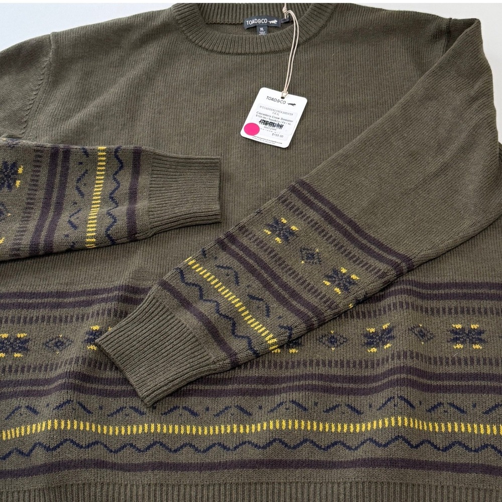 Toad&Co Cazadero Crew Sweater Mens XL Fir‎ Green Fair Isle Fall Winter Cabincore